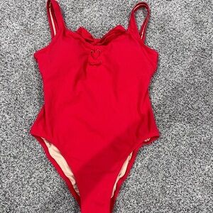 NWT J. Crew Red  Lace Up Scoop Neck Deep Back One Piece Swimsuit Size US 8